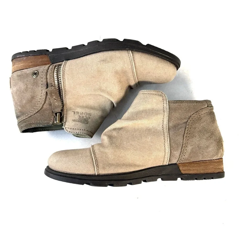 Sorel Womens Chukka Boots 6.5 Beige Canvas Zip Ankle Major Booties NL2162-265